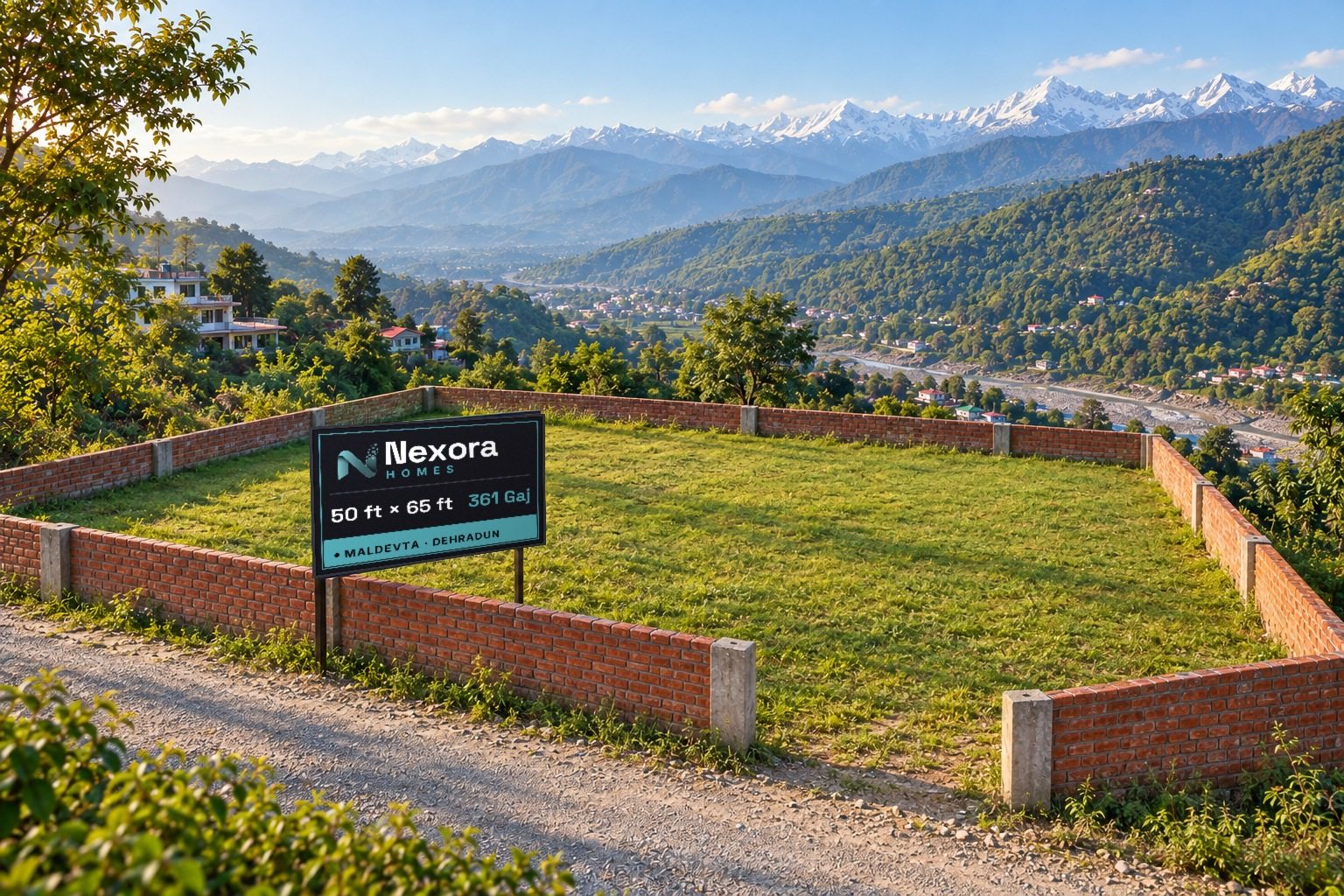 361 gaj plot (50 × 65 ft) with a red-brick boundary wall and hill views, Maldevta, Dehradun